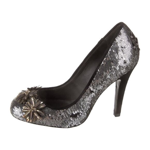 TORY BURCH Silver Sequin Embellished Pumps Size 7.5 - Picture 15 of 15